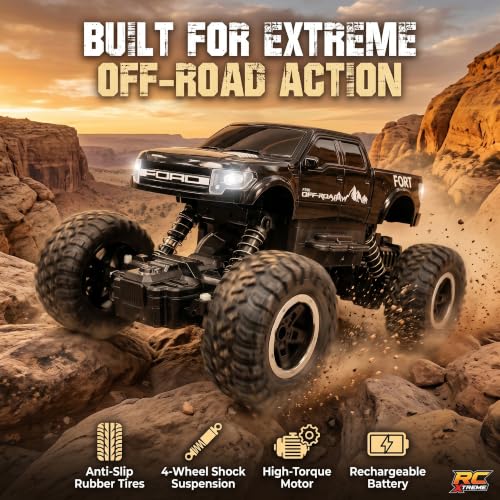 Image of Big Size Rock Crawler Rc 4x4 Car Monster Truck Toy for Boys Girls Kids, Off-Road Vehicle with LED Headlights & Music, Dual Mist Fog Spray Function, Anti-Skid Rubber Tires, Birthday Gift 6121 Black