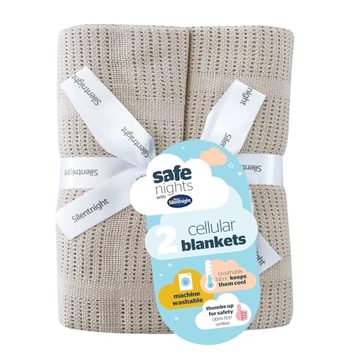 Silentnight Safe Nights Baby Blanket - Pack of 2 Soft 100% Cotton Cellular Baby Blanket for Newborn Ideal for Cot Crib Moses Basket and Pram - Baby Essentials - 2 Pack - Natural