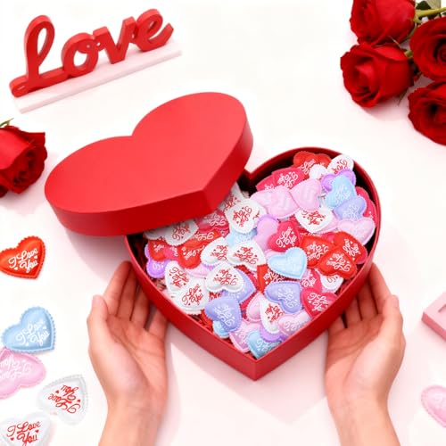 Image of 200 Pieces 1.4 Inch Multicolor inchI Love You inch Fabric Heart Confetti Table Decorations - Red, Pink, Purple, and Blue Scatter Crafts for Valentine's Day, Weddings, Anniversaries, Romantic Party Favors