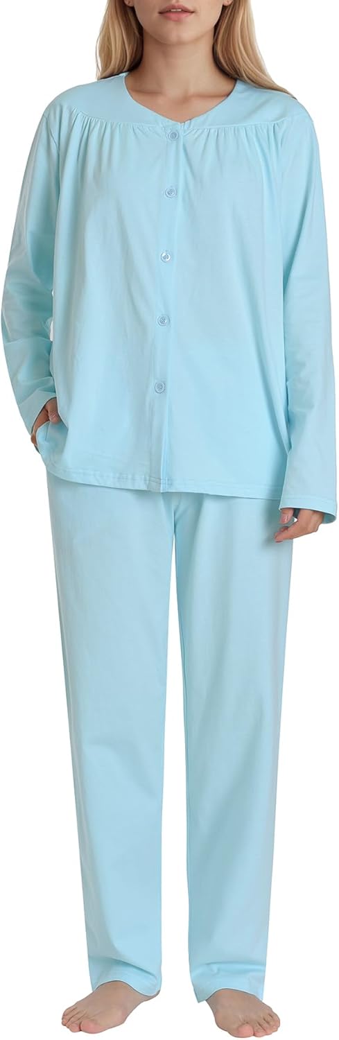 Latuza Women's Cotton Pajamas Set Soft Long Sleeve Button Down Pajama Set
