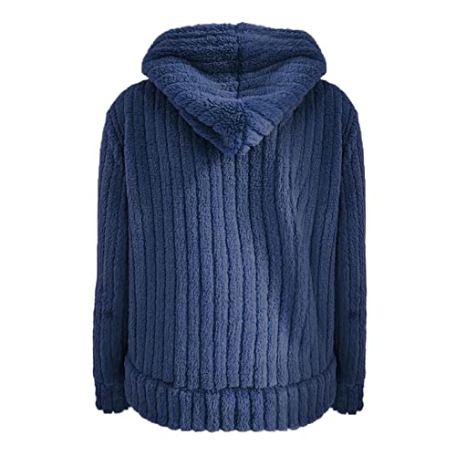 Shacket Jacket Women, Trench Coat For Women Faux Leather Jacket For Women Women's Casual Warm Plush Solid Color Zipper Pocket Hooded Loose Coat Womens Tunic Jacket Fleece Lined (Dark Blue,Xx-Large) #TOP3