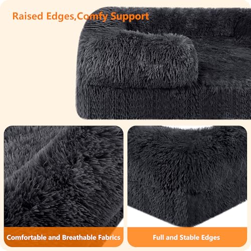 HMTOPE Orthopädisches Hundebett, Hundesofa, hohen Rand, Hundekissen, Hundekorb, Abnehmbar und waschbar, Grosse Hunde, 120 x 85 x 22 cm, Dunkelgrau