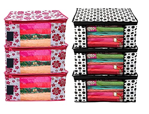 Image of IMMERSE Non Woven Fabric Saree Cover /Clothe Cover For Saree Organiser /Storage bag Set with Transparent Window, Extra Large (Set Of 6)