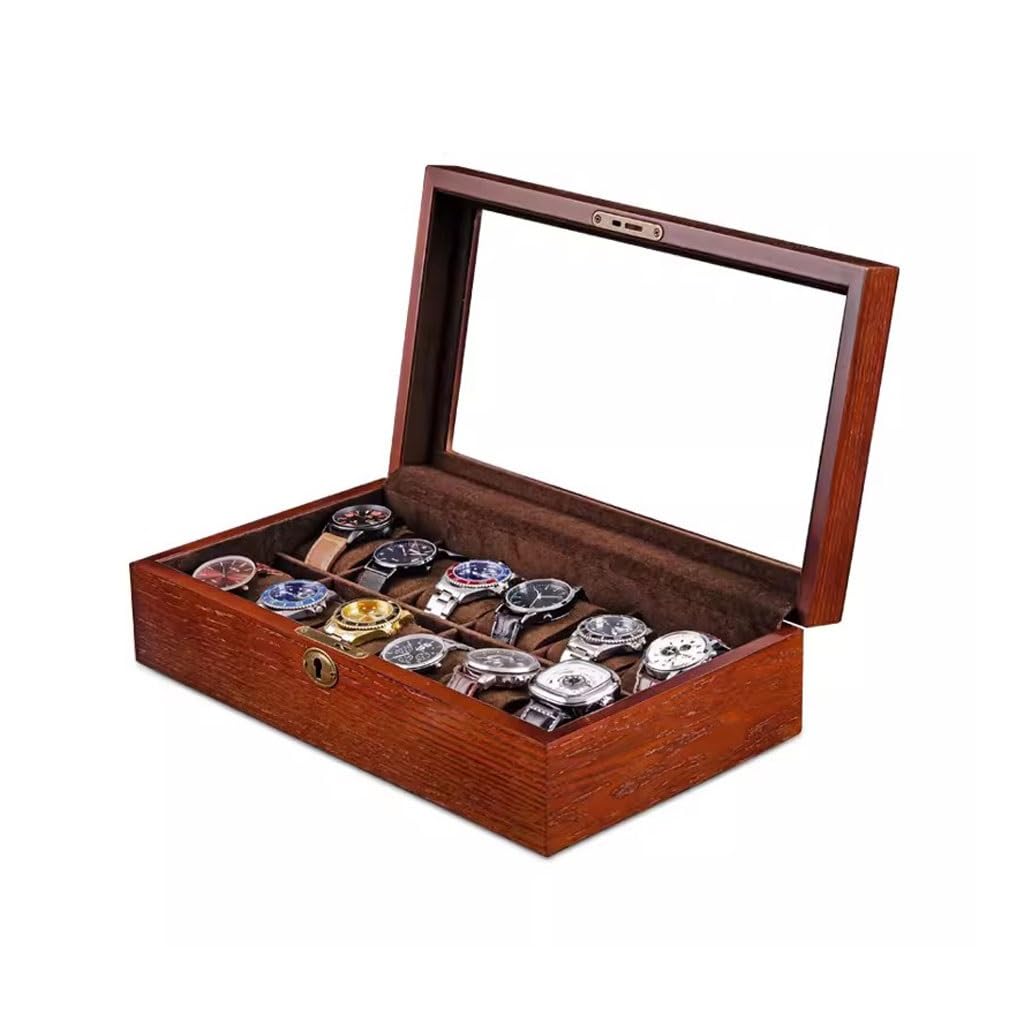 ANVLOJRIH Watches Box Wooden 12-slot Watch Storage Box With Glass Skylight Watch Display Box Two-layer Watch Jewelry Storage Box Watch Box(A)