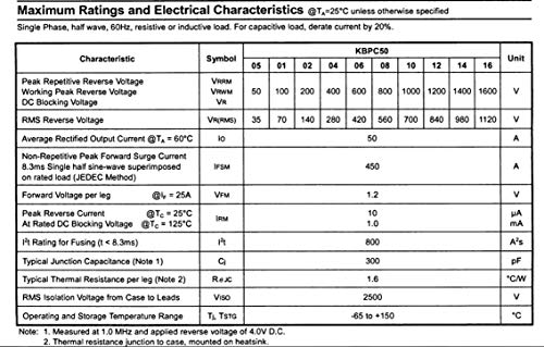 Image of 5pcs KBPC5010 Bridge Rectifier Diode,50A 1000V Single Phase,Full Wave 50 Amp 1000 Volt Electronic Silicon Diodes,Through Hole 4-Pin