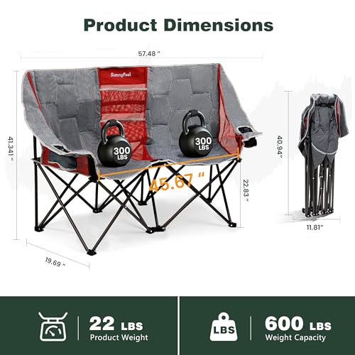 Image of SUNNYFEEL Folding Double Camping Chair Oversized Loveseat for Adults