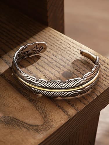 HAQUIL Stainless Steel Native American Feather Cuff Bracelet Jewelry Gift for Men and Women2