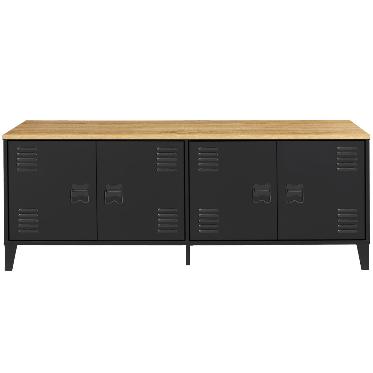 IDMarket - Aparador bajo ESTER 140 cm con 4 puertas de metal negro y tablero de madera de diseño industrial