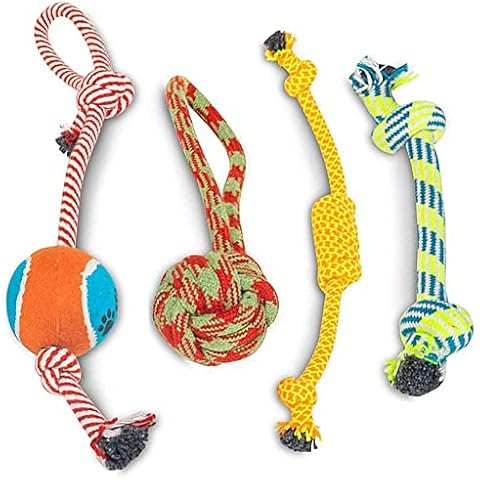 PAWPOURRI Combo of Cotton Polyester Blend Tug Rope Toys for Adult Dogs, Puppies, Cats | Tough, Durable and Fun Interactive Toy for Pets (Pack of 4 Toys) Cover