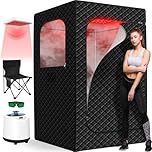 Portable Steam Sauna Box for Home, Indoor Personal Infra.red Saunas Spa Tent Full Body at Home for Relaxation with Light, 3L Steamer, Folding Chair, 15 Levels