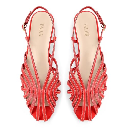 MICIFA Red Slingback Flat Sandals for Women Square Toe Low heel Sandals Buckle Strap Slip on Flats Summer Dress Casual Flat Shoes by MICIFA - Used condition - Image 5