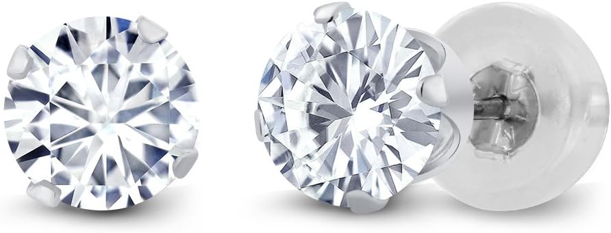 Gem Stone King 14K White Gold Moissanite Stud Earrings For Women Men (1.00 Cttw, Round 5MM)