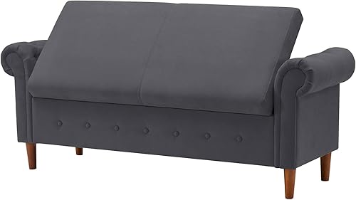 Miniatura 5 de BKDWSK Baúl de almacenamiento plegable reposapiés con tapa abatible otomana de almacenamiento de tela de asiento acolchada banco de dormitorio con