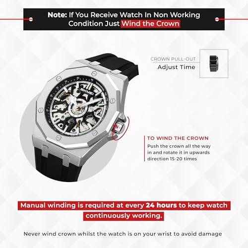 Image of SKMEI Automatic Skeleton Watch, Mechanical Dial, 30M Waterproof, Stainless Steel Band Fashion Gift Watch for Him - M036