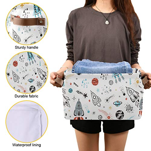 Storage Basket Cube Large Collapsible Toys Storage Box Bin Laundry Organizer For Closet Shelf Nursery Kids Bedroom,15X11X9.5 In (2 Pack, Space Rocket Planet) #TOP6