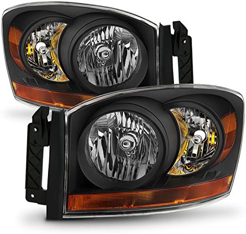 AKKON - For 06-08 Ram 1500 06-09 Ram 2500 3500 Pickup Truck Black Headlights Front Lamps Direct Replacement