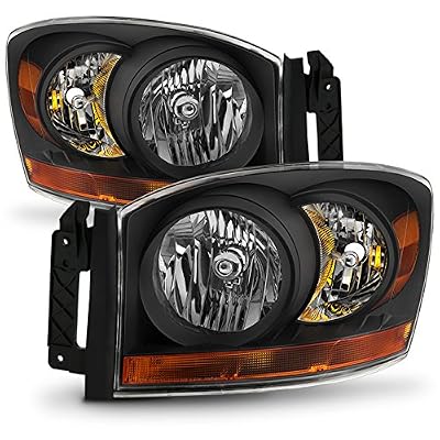 Spec-D Tuning Black Headlights w/ LED Bar Compatible with 2006-2008 Dodge Ram 1500 / 2500 / 3500, 2007-2009 Dodge Ram 2500 / 3500, Left + Right Pair Headlamps Assembly
