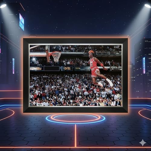 Michael Jordan 1988 Slam Dunk Contest Framed Canvas β Chicagos Basketball Legend β Iconic Mid-Air Poster Tribute β Vintage Basketball Wall Art (33.5" x 23.5") - 5