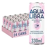 AQUA Libra Sparkling Water, Sugar Free Fruit Water, No Sugar, No Calories, Strawberry & Watermelon, 330 ml, Pack of 24 Cans