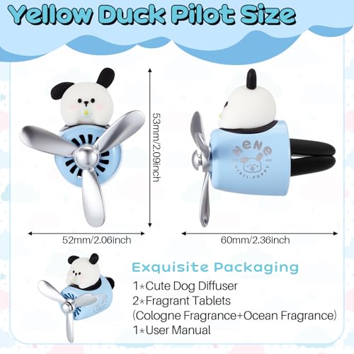 Image of Tallew Car Air Freshener Cute Dog Car Vent Clip Diffuser with Rotating Propeller Outlet Vent 2.5 inch x 2.4 inch x 2.1 inch Easy to Install Included 2 Scents Aroma Tablets Aromatherapy Ornament Auto Accessories