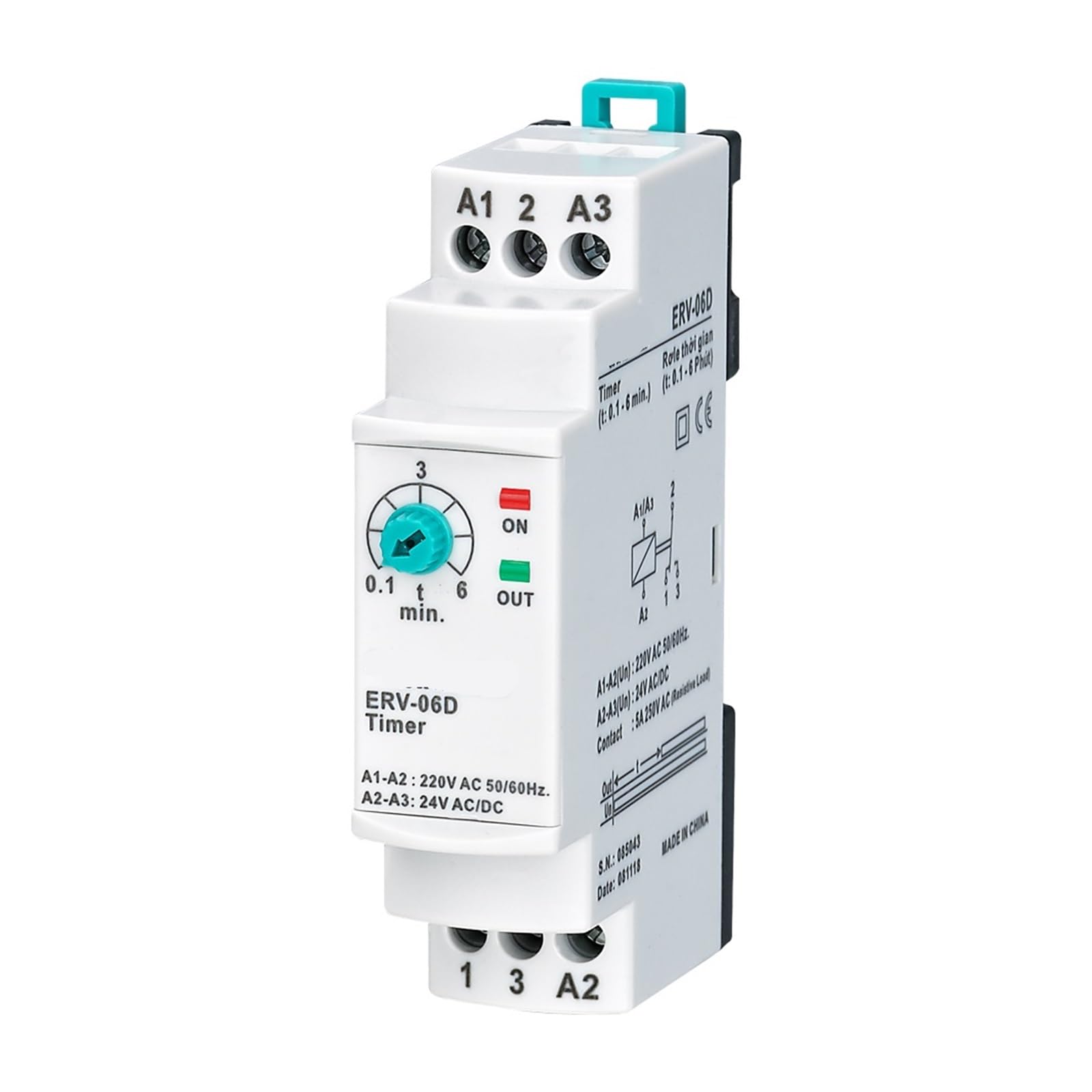 Balydlul 220Vac 24Dc Erv-Xx On Delay Time Relay Electronic Adjustable(,Erv-06D 0.1-6Min.)