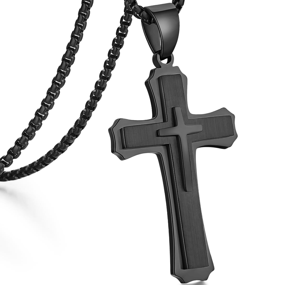 jiamiaoi Collane Croce uomo oro acciaio inox Ciondolo Croce uomo placcato oro bianco 18 carati, Ciondolo Crocifisso Ciondolo Collana Croce Uomo Bianco/Oro/Nero con Catena 20-26 Pollici
