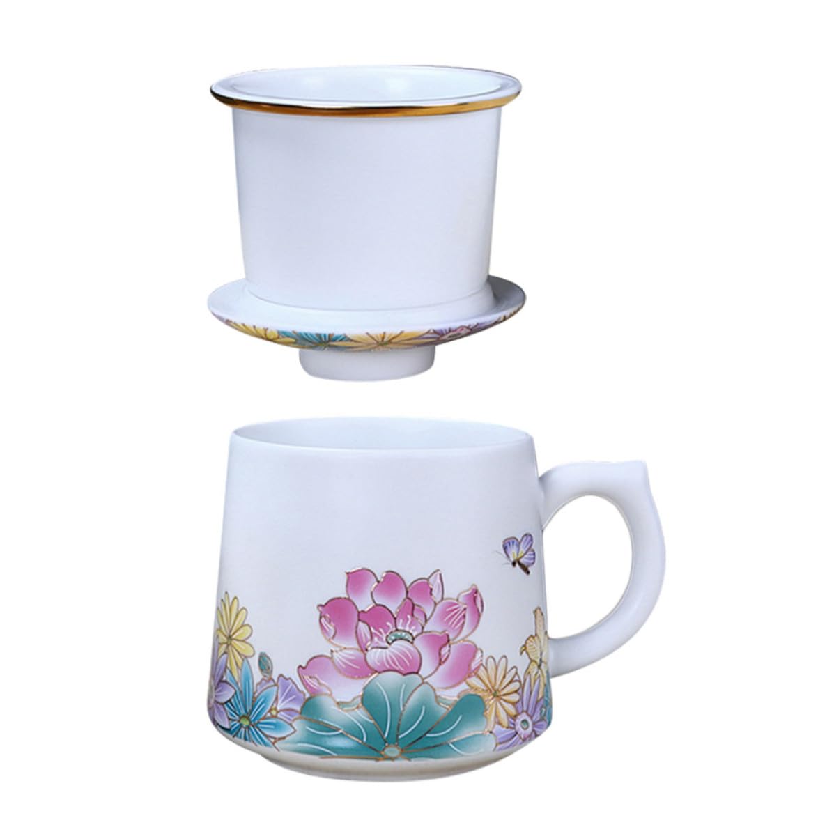Taza de té de cerámica resistente al calor con acabados premium y filtro selecto