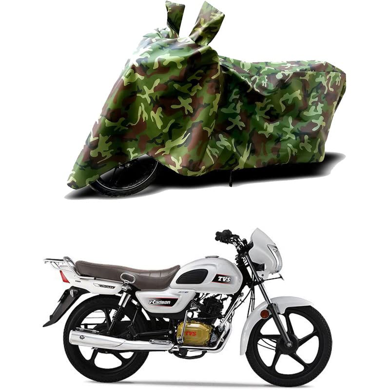 Image of 100% Water Resistant Bike Scooty Two Wheeler Body Cover Compatible for TVS Radeon Base BS6 /UV-Rays /Heat Protection /Birds Dropping /Scratchproof /Dust Proof /Waterproof /All Varient[Green MJ]