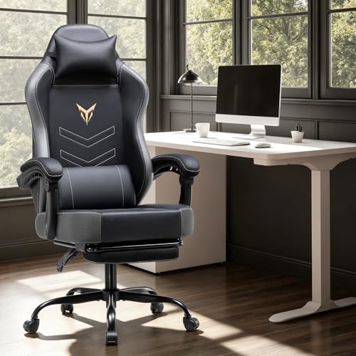 Image of GTPLAYER Gaming Chair, Office Chair High Back Computer Chair with Foot Rest for Adults, Leather Desk Chair Executive Ergonomic Height Adjustable with Headrest and Lumbar Support, 300lbs Grey