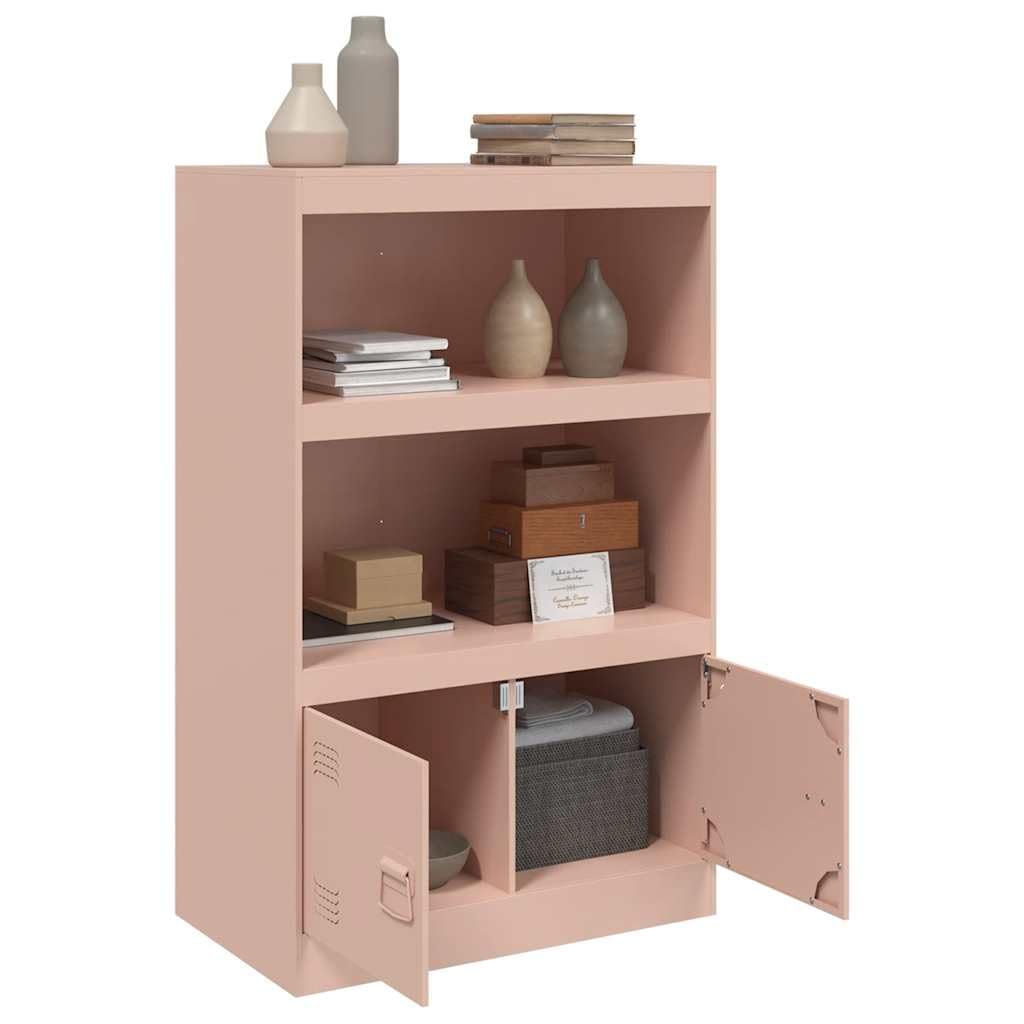 Buffet rose 67 x 39 x 107 cm, en acier laminé à froid, avec 2 étagères et portes, pour chambre à coucher, salon, meuble de rangement