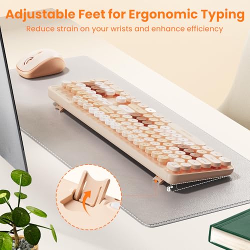 Image of TECKNET Wireless Keyboard and Mouse Combo, Dual Bluetooth & 2.4G, Full Size Retro Typewriter Keyboard with Number Pad, Quiet Round Keys, Colorful Design for Laptop, PC, Tablet, Home Office