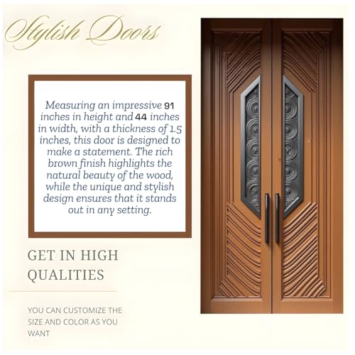 Image of Australian HANDICRAFTS- Sagwan Wood Double Door Designer Hand-Carved Teak Wood Front Gate for Home & Kitchen Traditional Wooden Main Entrance Door (Wooden Natural Color, 91x44 inch)