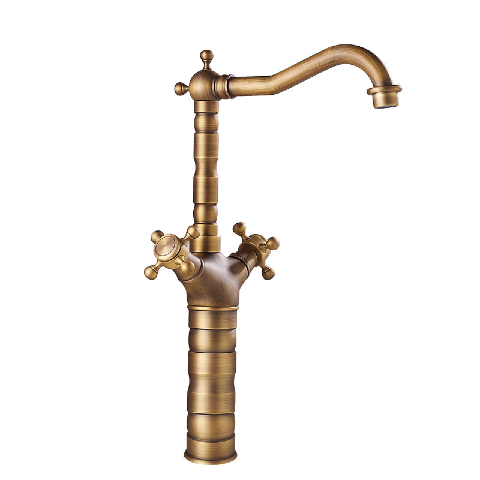 Fanjubei Imitating Ancient Styles Brass Antique-Style Dual-Handle Hot And Cold Water Faucet, Antique-Style Tall Faucet