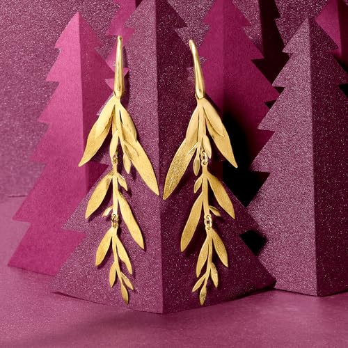 Ross-Simons Italian 18kt Gold Over Sterling Leaf and Branch Drop Earrings3