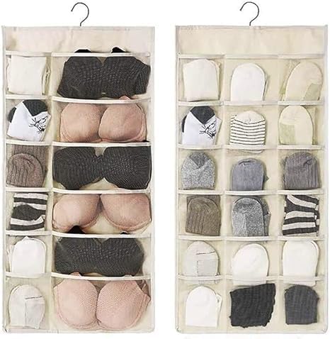 KHANAK 30 Grid Transparent Multifunctional Double Sided Space Saver Bra,Panties,Socks Innerwear Underpants Hanger Organizer for Women (Ivory, Pack 2)