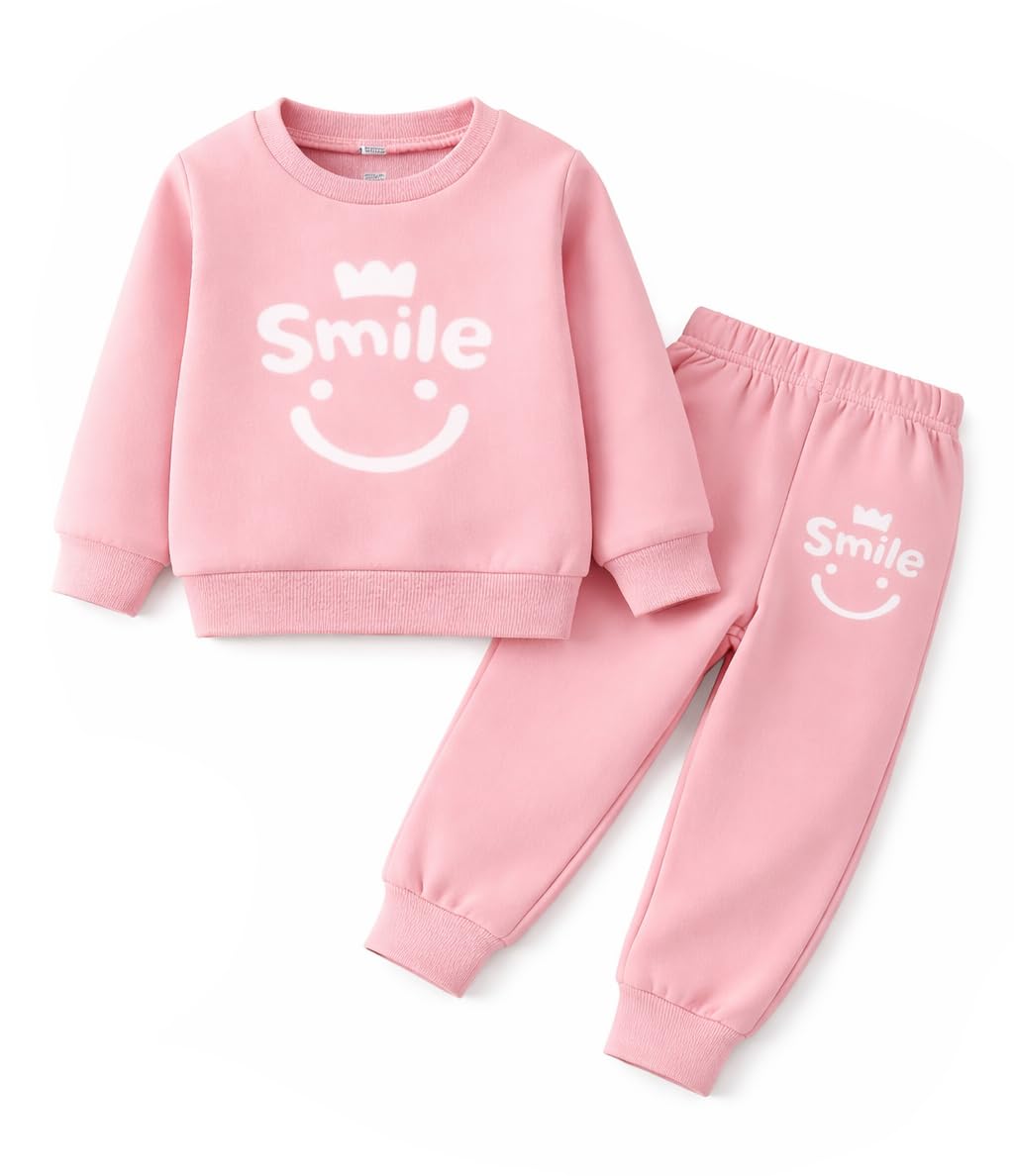 Cotton Blend Smile Print Kid's Full Sleeve Casual T-Shirt Jogger Pajama Co-Ord Set For Infant Toddler Baby Boy's Girl-image-14