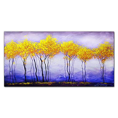 Tableau en verre 100x50cm des arbres pour salon moderne
