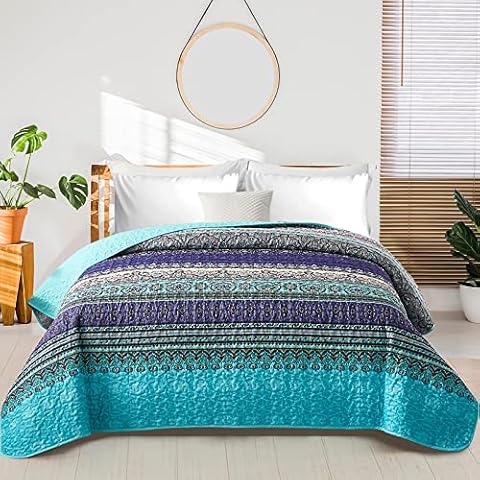 WONGS BEDDING Tagesdecke 170x210 Bettüberwurf Boho Decke Steppdecke Doppelbett gesteppt Bettdecke Mikrofaser Wohndecke für Schlafzimmer als Sofaüberwurf Cover