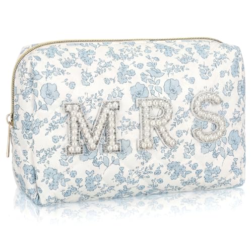 Sunnymove Large Quilted Cotton Bride Patch Letter Floral Makeup Bag for Women Bridesmaid Engagement...