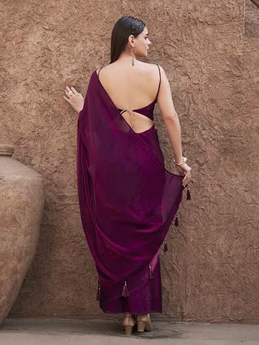Image of Womanista Ready to Wear Satin one Minute Saree for Women | farewell sarees for girls | latest sarees collection 2026 | stitched saree ready to wear