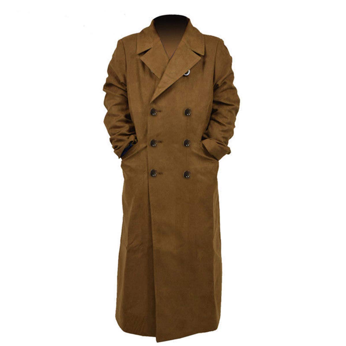 Fashion_First Mens Detective David Tennant Who Brown Wool Winter Long Trench Cosplay Coat