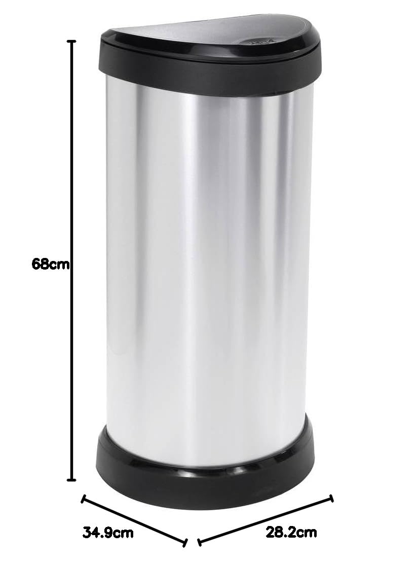 Curver Poubelle Touch, 40L - Poubelle Haute Aspect Métal - pour Cuisine, Bureau, Salle de Bain - Ouverture Pratique avec la Main ou Le Coude - 34.9 x 28.2 x 68 cm - Gris