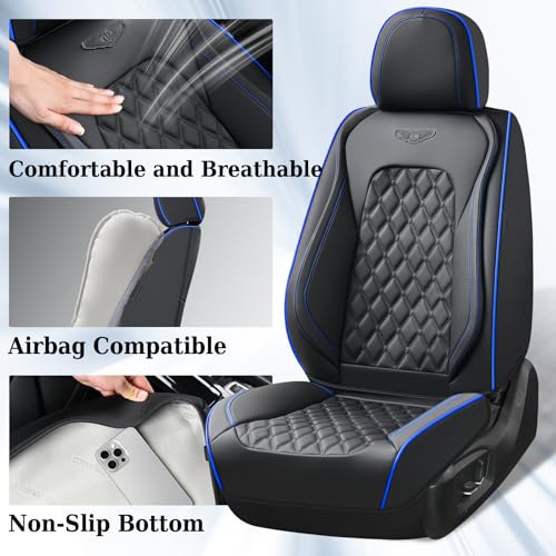 Image of Coverado Full Set Car Seat Covers, Front & Back Luxury Faux Leather Waterproof Seat Covers,Car Seat Protectors, Universal Fit for Most Vehicles-Black & Blue