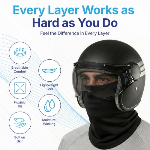 Image of Kingsway Balaclava for Men 4-Way Stretch | Motorcycle Full Face Mask Under Helmet | Breathable Sweat Absorbing Quick Dry Fabric | UV & Dust Protection