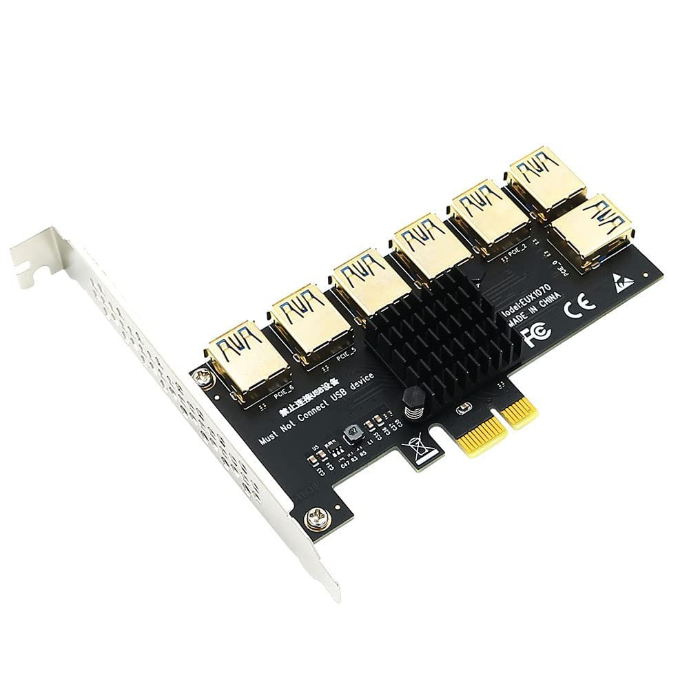 PCI-E 1 to 7 Riser Card, ETZIN PCI-E 1X to External 6 PCI-E USB 3.0 Adapter Multiplier Card,PCIE Riser Card for Bitcoin Mining-(EPL-746PC-02)-image-8