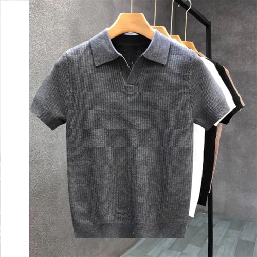 Men Lapel Button Knitted Pullover Thin Solid Casual Slim Short Sleeved Golf Sweater3