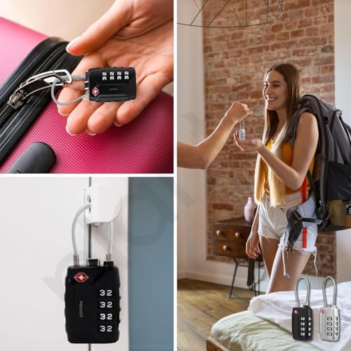 Image of Plantex 4-Digit Combination Padlock /TSA Metal Lock with String Shackle /Number Lock for Luggage /Travel Bag /Suitcase /Backpack /Lockers - Pack of 1 (Silver)
