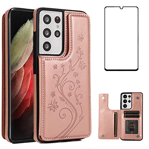 Coque Samsung S21 Ultra avec protège-écran et porte-carte intégré