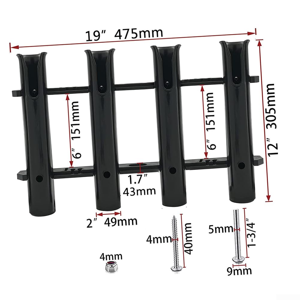 Supporto per canna da pesca a 4 montanti per barca e yacht, in plastica resistente, con viti, compatto per attrezzatura da pesca kayak, 475 x 305 mm
