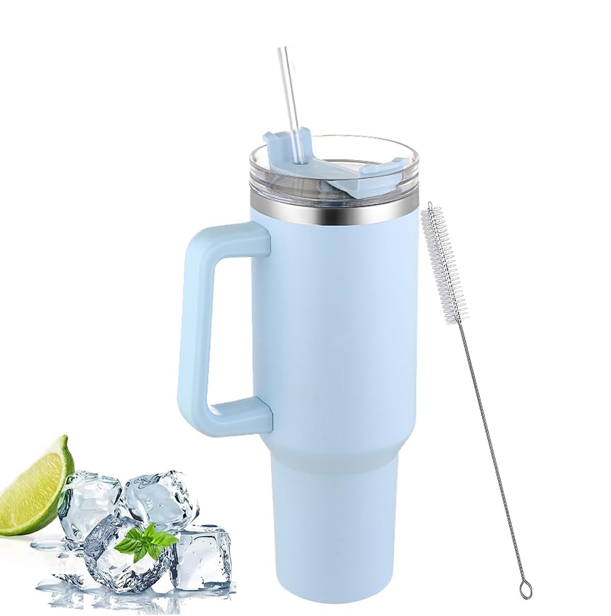 MaBanocota40oz(1200ml) Insulated Cup with Straw and Handle Lid,Reusable Stainless Steel Car Coffee Mug Double Wall Portable Car Tumbler for Cold and Hot Drinks (Blue)